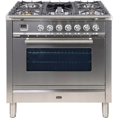 ILVE 36" Professional Plus Series Freestanding Single Oven Dual Fuel Range with 5 Sealed Burners and Griddle - UPW90FDM