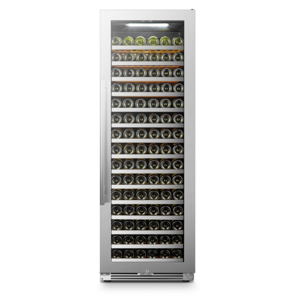 LanboPro LP168S Stainless Steel and Black Single Zone Wine Cooler - 164 Bottles Capacity