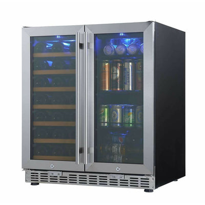 KingBottle KBUSF66BW 30" Under Counter Low-E Glass Door Wine and Beer Cooler Combo