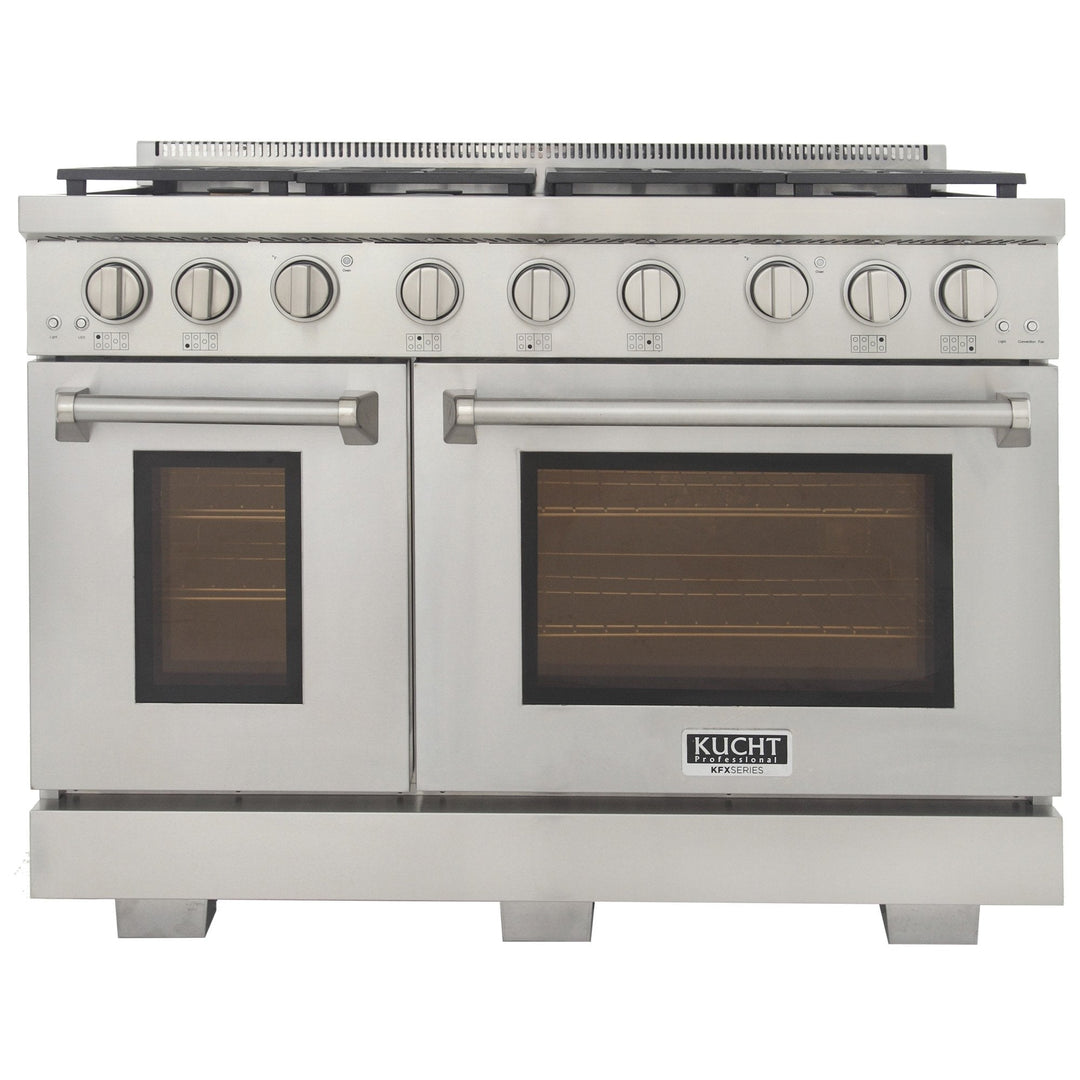 Kucht Appliance Package - 48 inch Natural Gas Range in Stainless Steel, Wall Range Hood, Refrigerator, Dishwasher, AP-KRG4804U-1