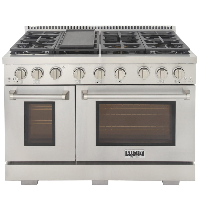 Kucht Appliance Package - 48 inch Natural Gas Range in Stainless Steel, Refrigerator, Dishwasher, Microwave Drawer, AP-KFX480-6