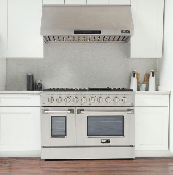 Kucht Professional 48 in. 6.7 cu ft. Natural Gas Range, Range Hood, Microwave Drawer, Dishwasher Package, AP-KNG481-S-4