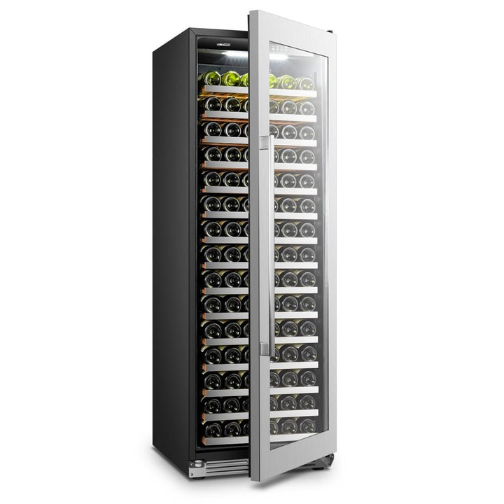 LanboPro LP168S Stainless Steel and Black Single Zone Wine Cooler - 164 Bottles Capacity