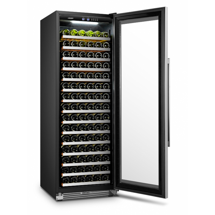 LanboPro LP168S Stainless Steel and Black Single Zone Wine Cooler - 164 Bottles Capacity