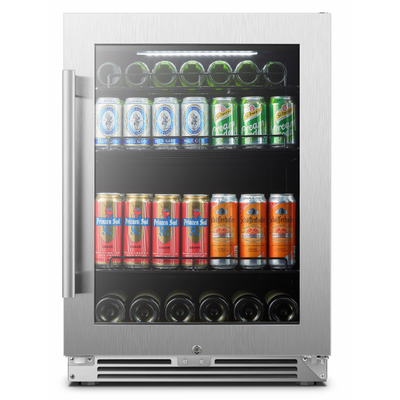 LanboPro LP54BC 24 Inch Stainless Steel Undercounter Beverage Refrigerator - 118 Can Capacity Triple-Layer Tempered Glass Door