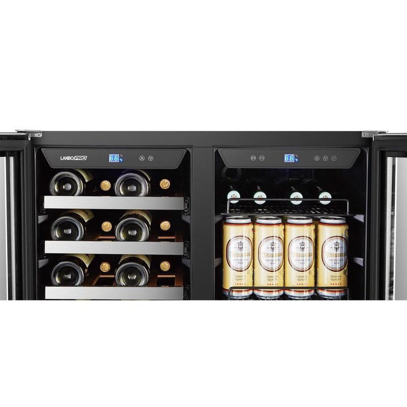LanboPro LP66B Stainless Steel Dual Zone Wine and Beverage Combo Cooler - 31 Bottles / 58 Cans