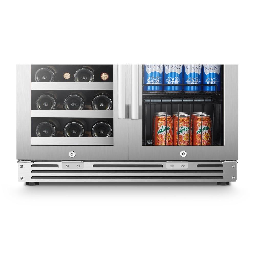 LanboPro LP66B Stainless Steel Dual Zone Wine and Beverage Combo Cooler - 31 Bottles / 58 Cans