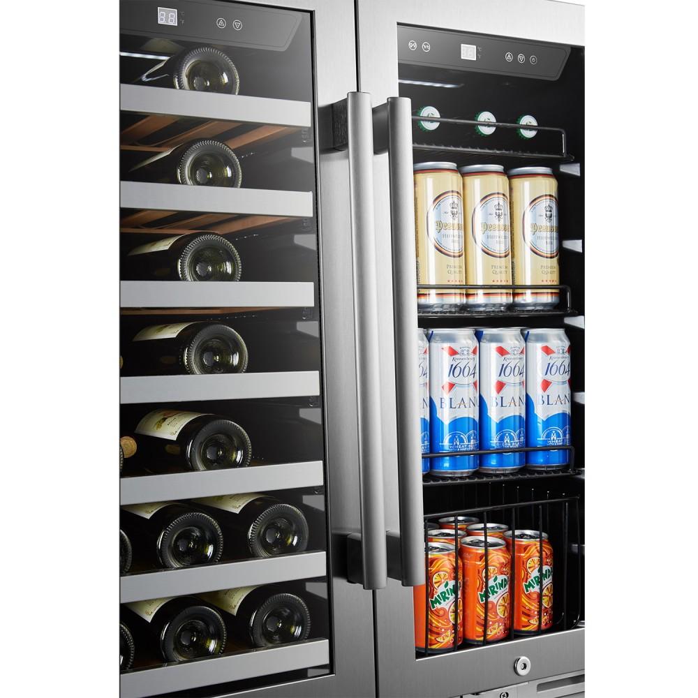 LanboPro LP66B Stainless Steel Dual Zone Wine and Beverage Combo Cooler - 31 Bottles / 58 Cans