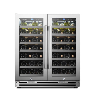 LanboPro LP66D Stainless Steel Dual Zone Wine Cooler - Seamless Stainless Steel French Doors - 62 Bottle Capacity