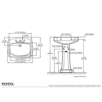 TOTO Guinevere 24.38" x 19.88" Pedestal Lavatory - LPT972