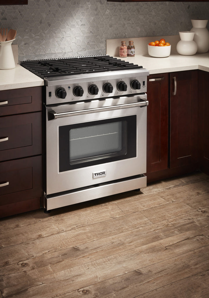 Thor Kitchen Appliance Package - 30 Inch Natural Gas Range, Range Hood, Refrigerator, Dishwasher, AP-LRG3001U-3