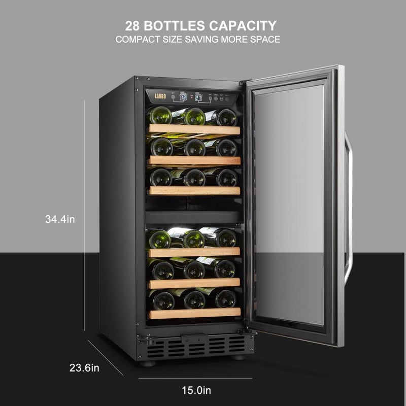 Lanbo LW28D 15 Inch Dual Zone (Built In or Freestanding) Compressor Wine Cooler - 28 Bottle Capacity