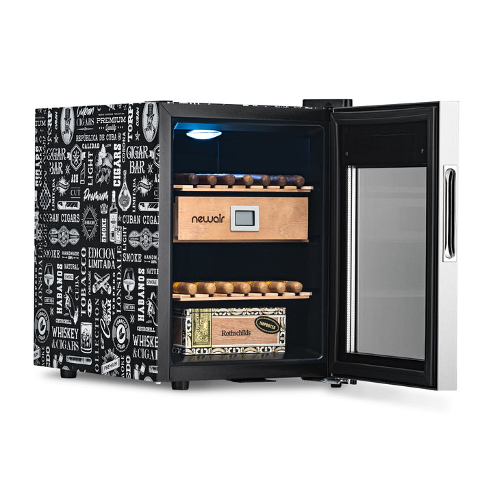 PRE-ORDER: Wrapped Newair Smoker's Club 250 Count Electric Cigar Humidor Wineador in Stainless Steel with Opti-Temp™ Heating and Cooling Function, Spanish Cedar Shelves, Digital Thermostat, and Security Lock and Key