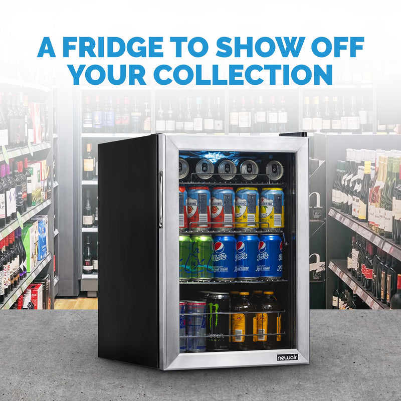 Newair 90 Can Freestanding Beverage Fridge in Stainless Steel, with Adjustable Shelves (AB-850)