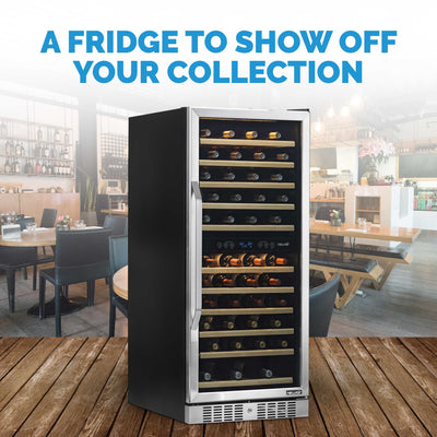 Newair 27” Built-in 116 Bottle Dual Zone Compressor Wine Fridge in Stainless Steel, Quiet Operation with Smooth Rolling Shelves (AWR-1160DB)