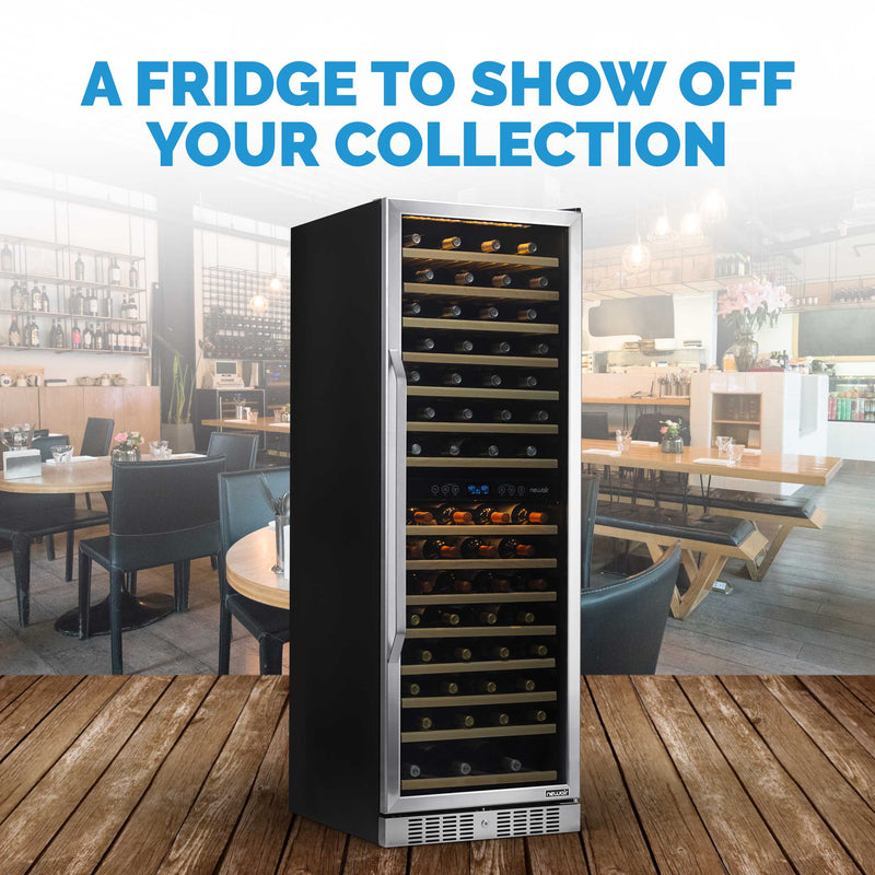Newair 27” Built-in 160 Bottle Dual Zone Compressor Wine Fridge in Stainless Steel, Quiet Operation with Smooth Rolling Shelves (AWR-1600DB)