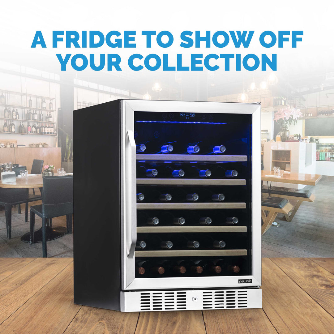 Newair 24" Built-In 52 Bottle Compressor Wine Fridge in Stainless Steel with Premium Beech Wood Shelves (AWR-520SB)