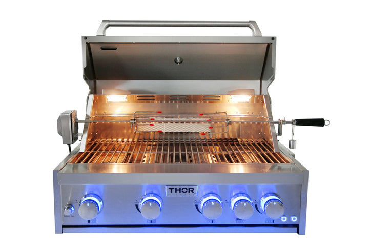 Thor Kitchen 32 Inch 4-Burner Gas BBQ Grill with Rotisserie in Stainless Steel (MK04SS304)