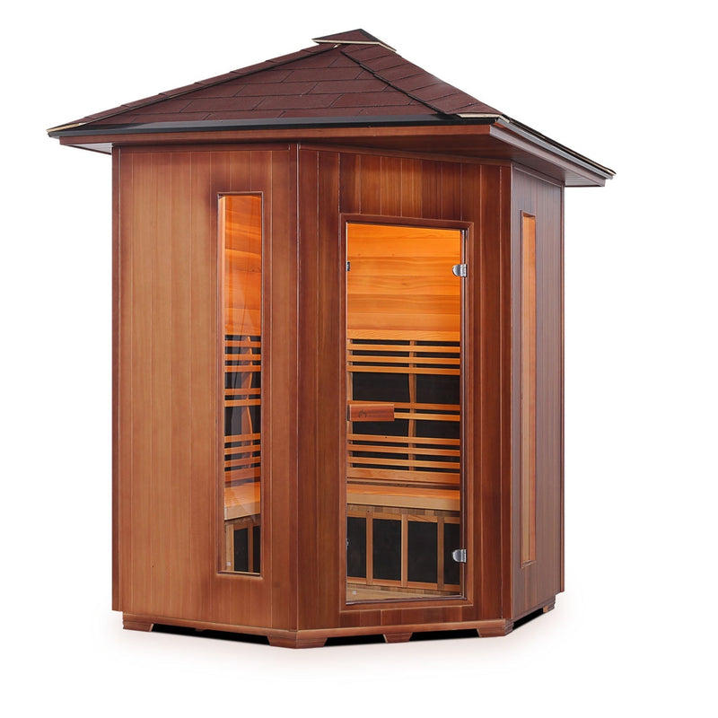Enlighten Rustic 4 Person Corner Infrared Outdoor Sauna 17379