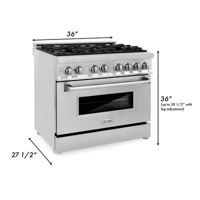 ZLINE 36" 4.6 cu. ft. Dual Fuel Range with Gas Stove and Electric Oven in Stainless Steel (RA-36)
