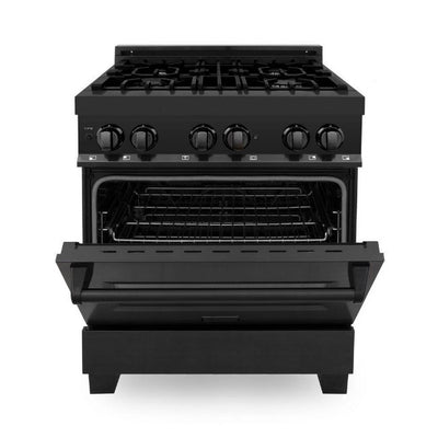 ZLINE 24", 30", 36", 48", 60" Dual Fuel Range with Gas Stove and Electric Oven in Black Stainless Steel (RAB), Available with Brass Burners (RAB-BR)