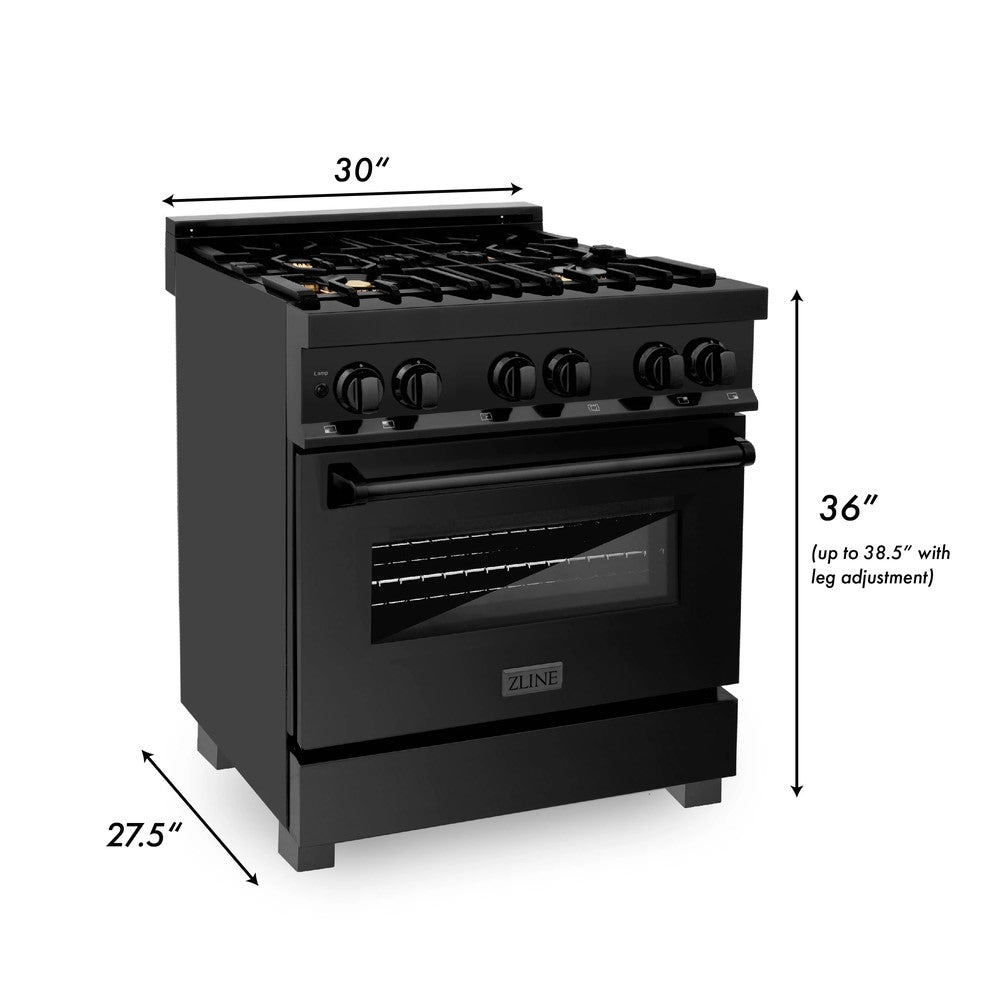 ZLINE 24", 30", 36", 48", 60" Dual Fuel Range with Gas Stove and Electric Oven in Black Stainless Steel (RAB), Available with Brass Burners (RAB-BR)