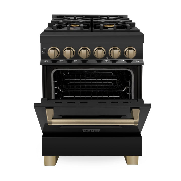 ZLINE Autograph Edition 24", 30", 36", 48", 60" Dual Fuel Range with Gas Stove and Electric Oven in Black Stainless Steel with Accents (RABZ)
