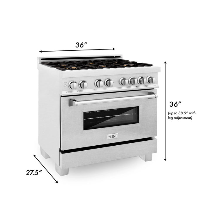 ZLINE Electric Oven and Gas Cooktop Dual Fuel Range with Reversible Griddle and Brass Burners in DuraSnow® Stainless Steel (RAS-SN-BR-GR)