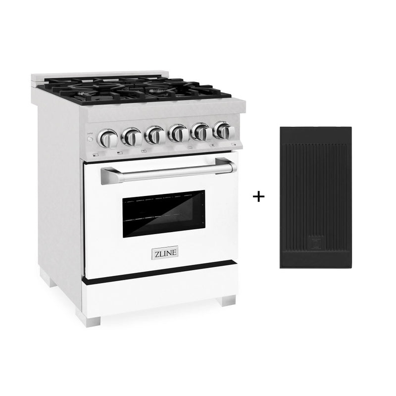 ZLINE Electric Oven and Gas Cooktop Dual Fuel Range with Reversible Griddle and White Matte Door in DuraSnow® Stainless Steel (RAS-WM-GR)
