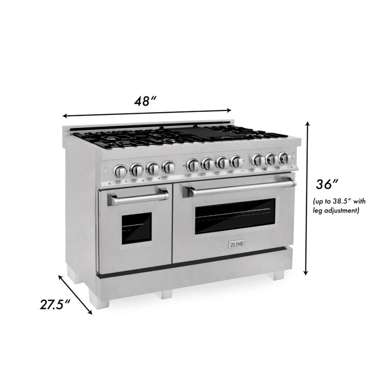 ZLINE Electric Oven and Gas Cooktop Dual Fuel Range with Reversible Griddle and White Matte Door in DuraSnow® Stainless Steel (RAS-WM-GR)