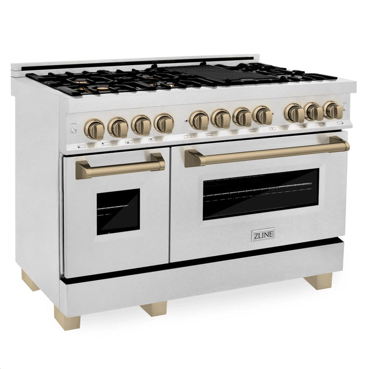 ZLINE Autograph Edition 24", 30", 36", 48", 60" Dual Fuel Range with Gas Stove and Electric Oven in DuraSnow® Stainless Steel with Accents (RASZ-SN)