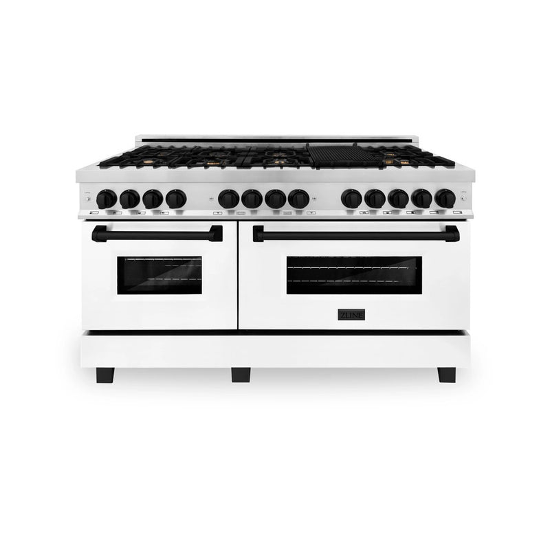 ZLINE Autograph Edition 24", 30", 36", 48", 60" Dual Fuel Range with Gas Stove and Electric Oven in White Matte with Accents (RASZ-WM)
