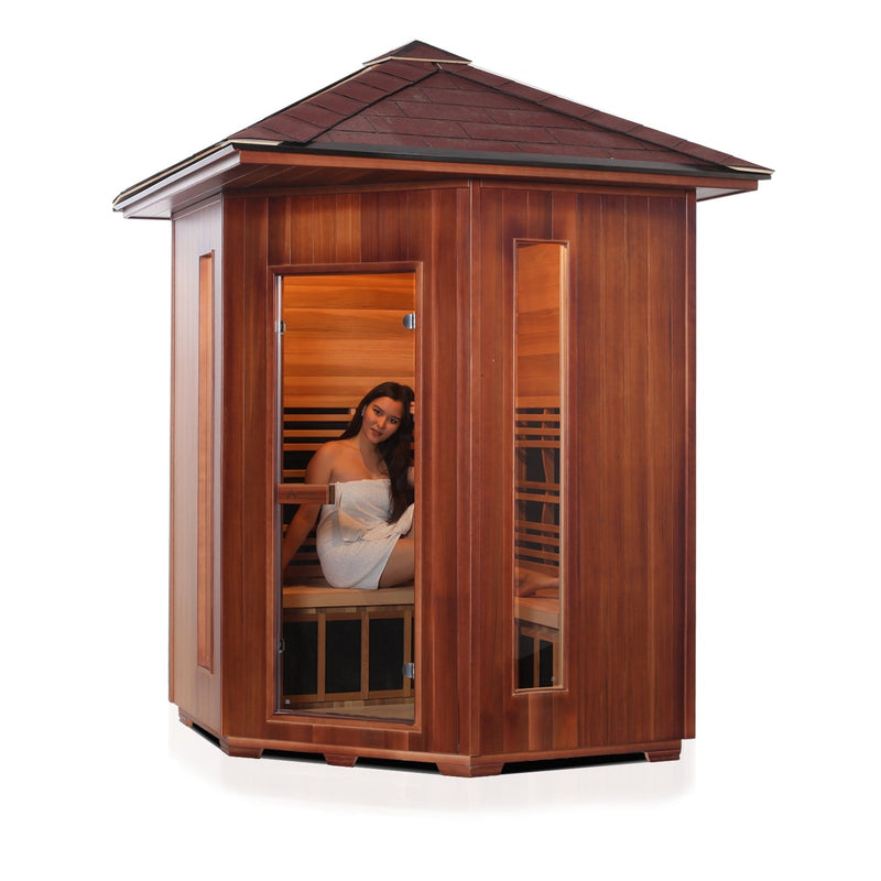 Enlighten Rustic 4 Person Corner Infrared Outdoor Sauna 17379