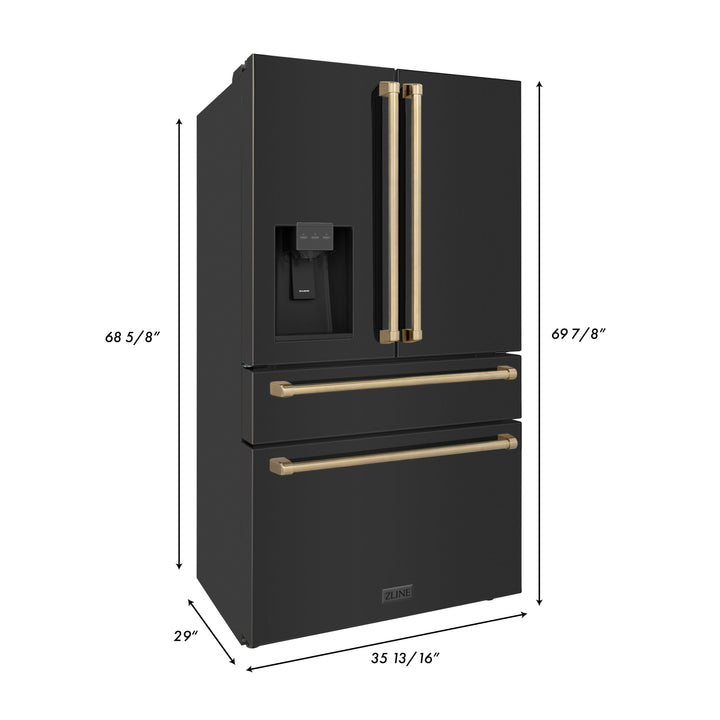 ZLINE 36" Autograph Edition 21.6 cu. ft Freestanding French Door Refrigerator with Water and Ice Dispenser in Fingerprint Resistant Black Stainless Steel with Autograph Handles (RFMZ-W-36-BS)