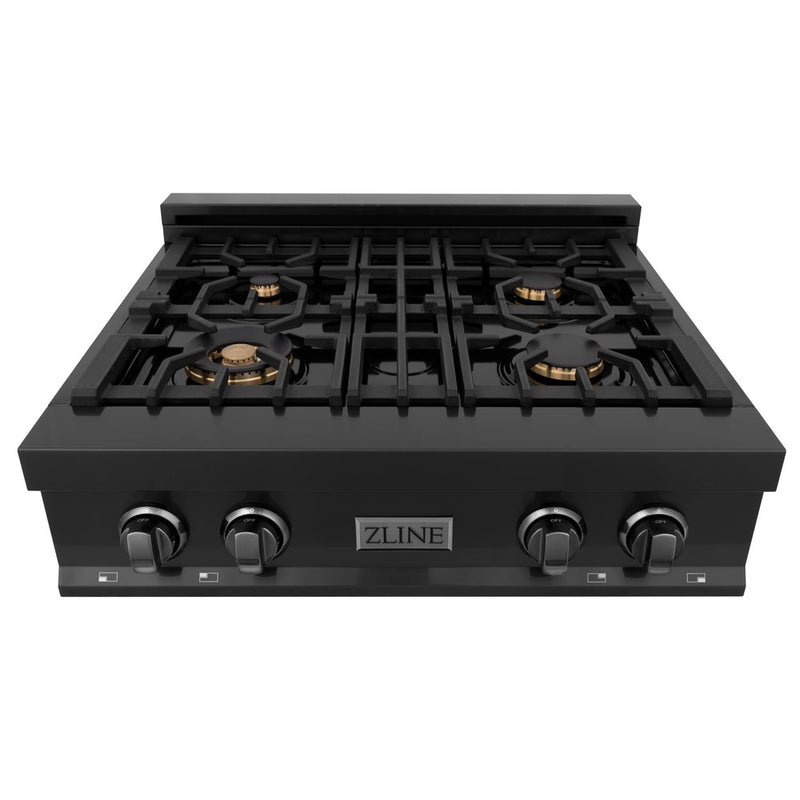 ZLINE 30", 36", 48" Porcelain Gas Stovetop in Black Stainless Steel (RTB), Available with Brass Burners (RTB-BR)