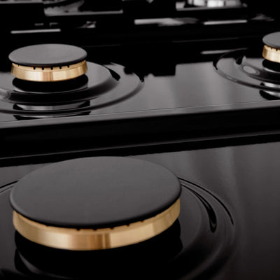 ZLINE 30", 36", 48" Porcelain Gas Stovetop in Black Stainless Steel (RTB), Available with Brass Burners (RTB-BR)