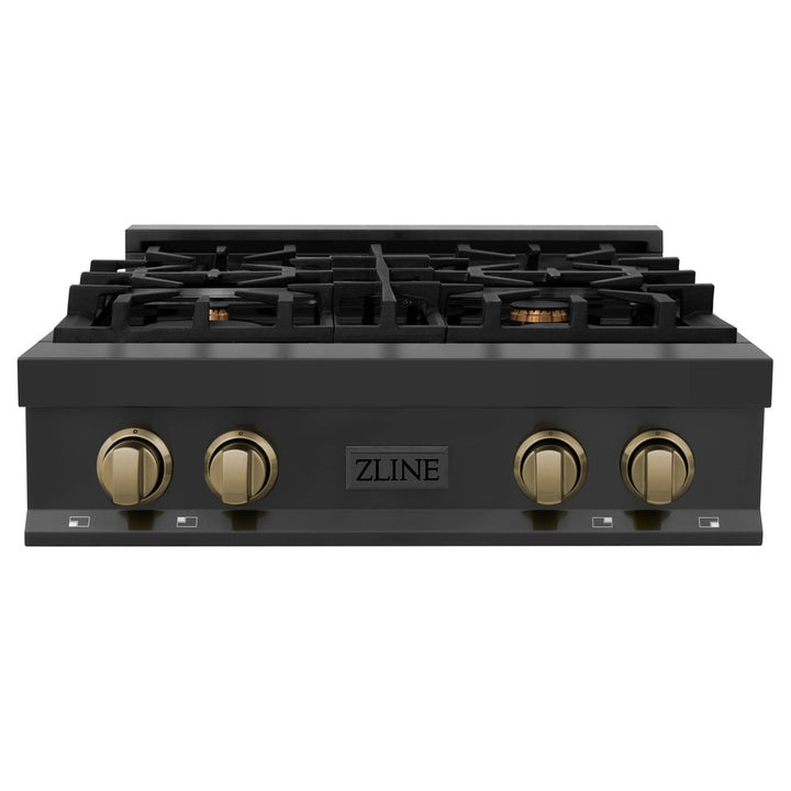 ZLINE 30", 36", 48" Autograph Edition Porcelain Rangetop in Black Stainless Steel with Accents (RTBZ)