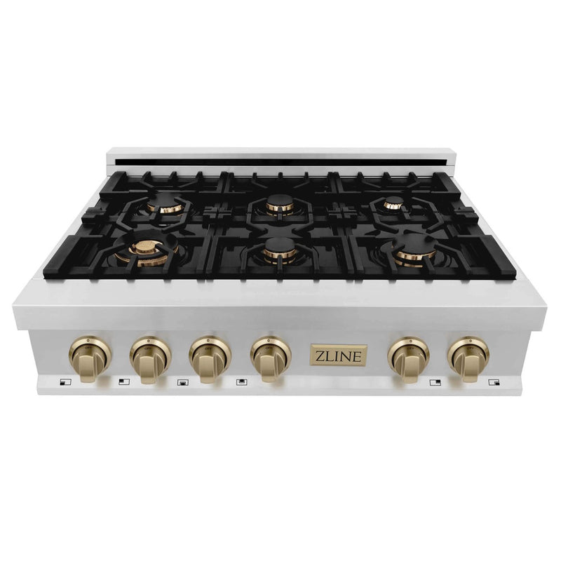 ZLINE 30", 36", 48" Autograph Edition Porcelain Rangetop in Stainless Steel with Accents (RTZ)