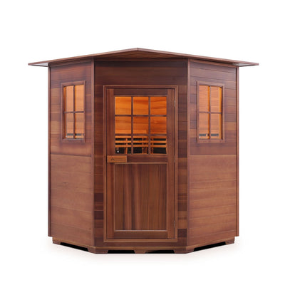 Enlighten Sapphire 4 Person Corner Hybrid Infrared/Traditional Outdoor Sauna H-16379
