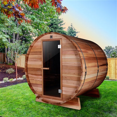 ALEKO Outdoor and Indoor Rustic Western Red Cedar Barrel Sauna - ETL Certified Heater - 4 Person SB4CEDAR-AP