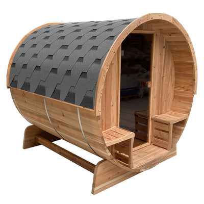 ALEKO Outdoor Rustic Cedar Barrel Steam Sauna - Front Porch Canopy - ETL Certified - 6 Person SB6CED-AP