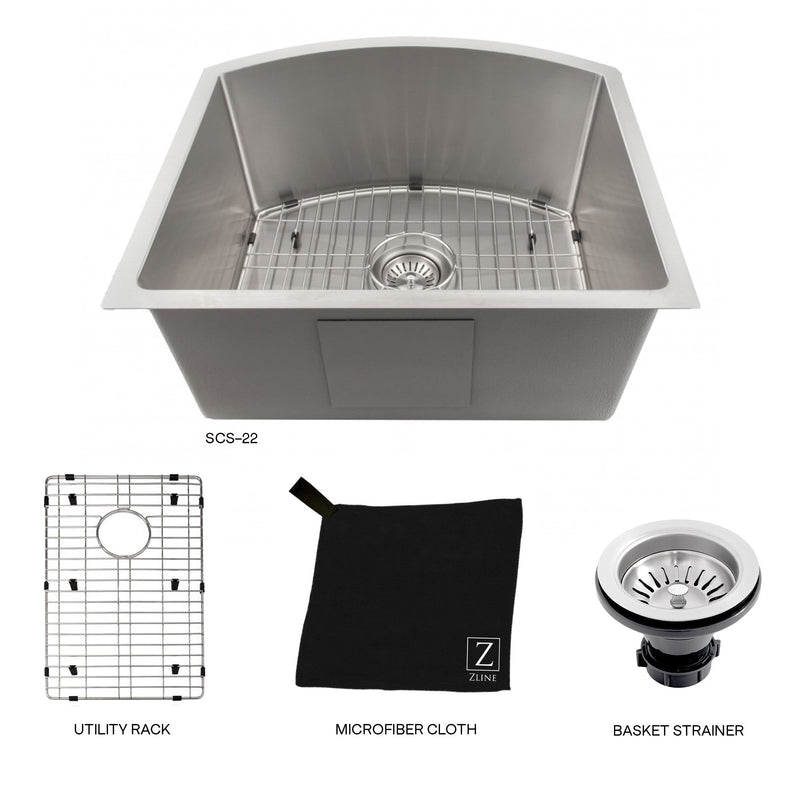 ZLINE 22" Telluride Undermount Single Bowl Kitchen Sink with Bottom Grid (SCS)