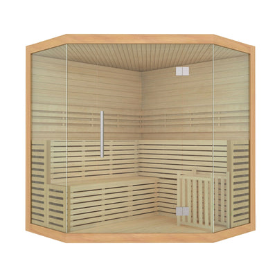 ALEKO Canadian Hemlock Luxury Indoor Wet Dry Sauna with LED Lights - 6 kW ETL Certified Heater - 5 to 6 Person SEA5JIU-AP
