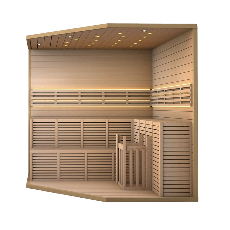 ALEKO Canadian Hemlock Luxury Indoor Wet Dry Sauna with LED Lights - 6 kW ETL Certified Heater - 5 to 6 Person SEA5JIU-AP