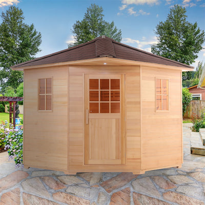 ALEKO Canadian Hemlock Wet Dry Outdoor Sauna with Asphalt Roof - 6 kW ETL Certified Heater - 5 Person SKD5HEM-AP