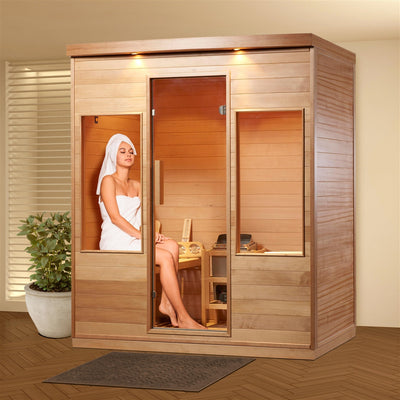 ALEKO Canadian Hemlock Indoor Wet Dry Sauna with Exterior Lights - 4.5 kW ETL Certified Heater - 4 Person STHE4AMUR-AP