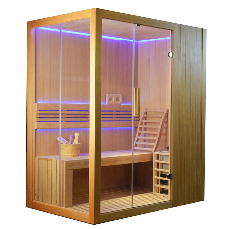 ALEKO Canadian Hemlock Indoor Wet Dry Sauna with LED Lights - 4.5 kW ETL Certified Heater - 3 to 4 Person STHE4FOSS-AP