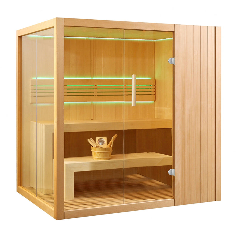 ALEKO Canadian Hemlock Indoor Wet Dry Sauna with LED Lights - 4.5 kW ETL Certified Heater - 4 Person STHE4INNY-AP