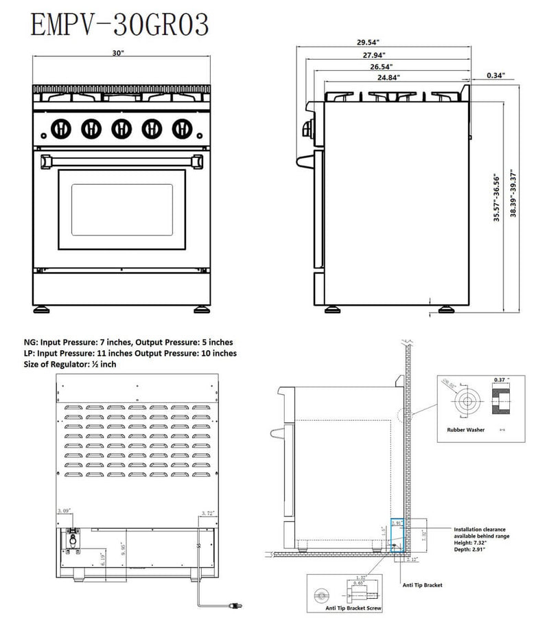 Empava 30 Inch Freestanding Range Gas Cooktop And Oven 30GR03