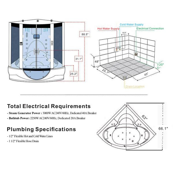 Maya Bath Grey Platinum Superior Steam Shower (103)